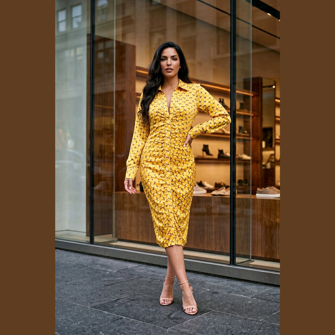 Golden Luxe Ruched Midi Dress