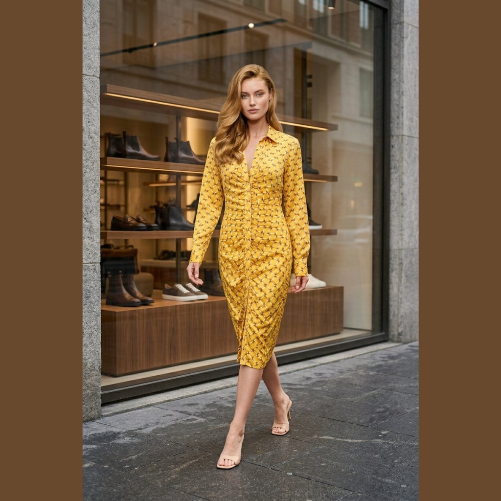 Golden Luxe Ruched Midi Dress