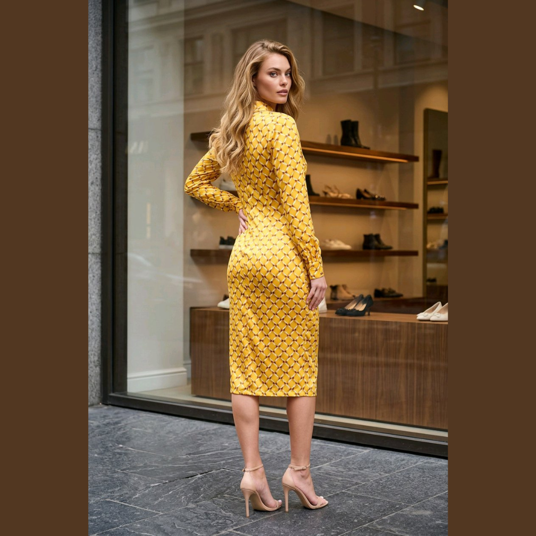 Golden Luxe Ruched Midi Dress