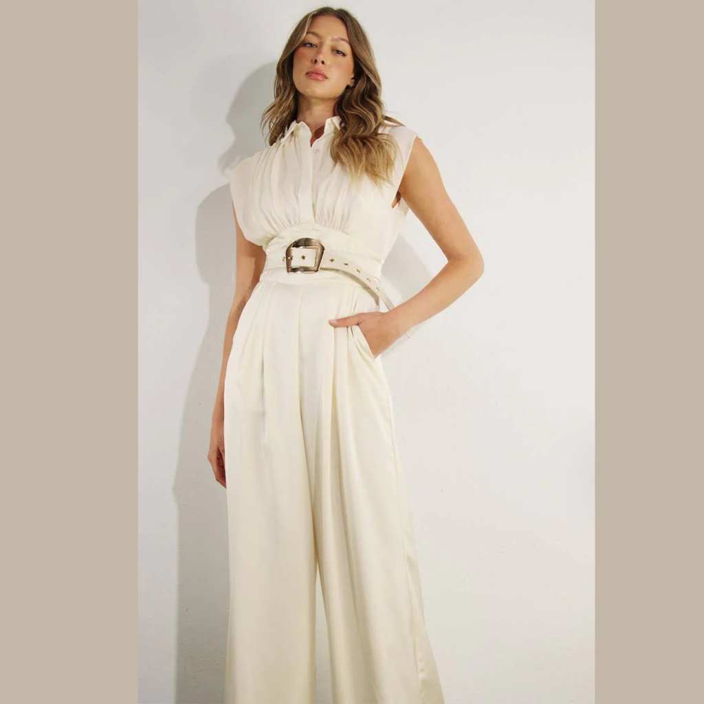 The Isabella Pleated Satin Jumpsuit