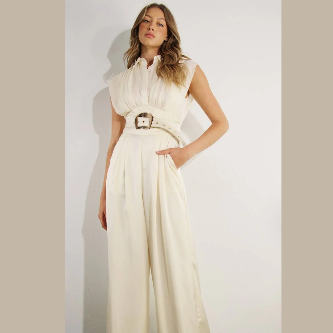 The Isabella Pleated Satin Jumpsuit