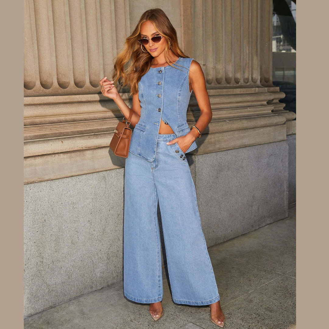 City Chic Denim Vest Set