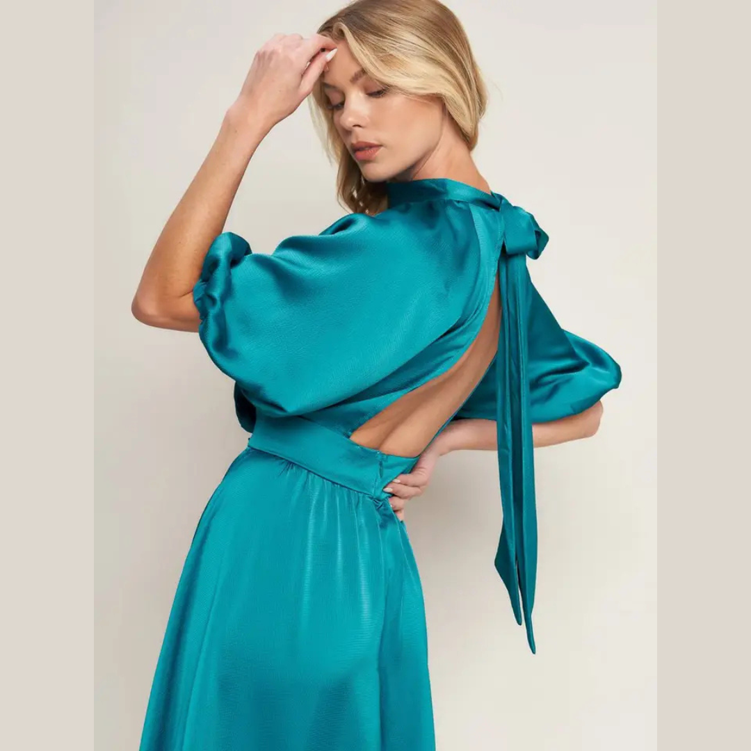 The Valentina Emerald Backless Midi Dress