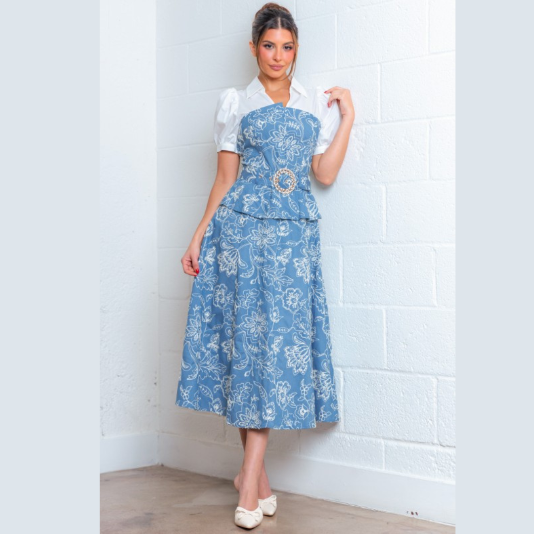 Bluebell Grace Embroidered Midi Dress