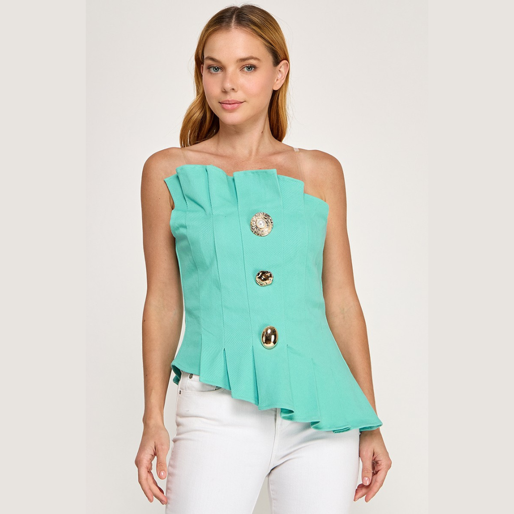 Mint Luxe Sculpt Metal Button Tube Top