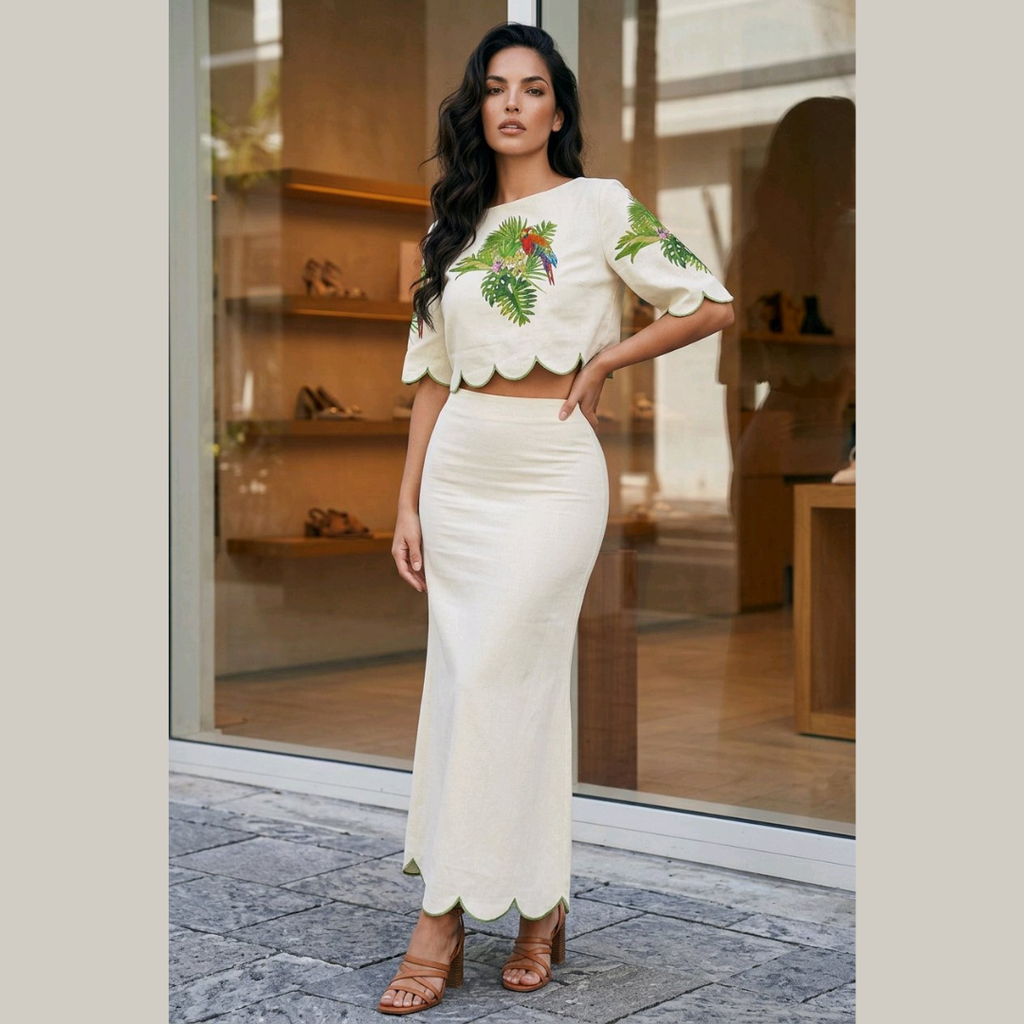 The Isla Tropical Scallop Crop Top