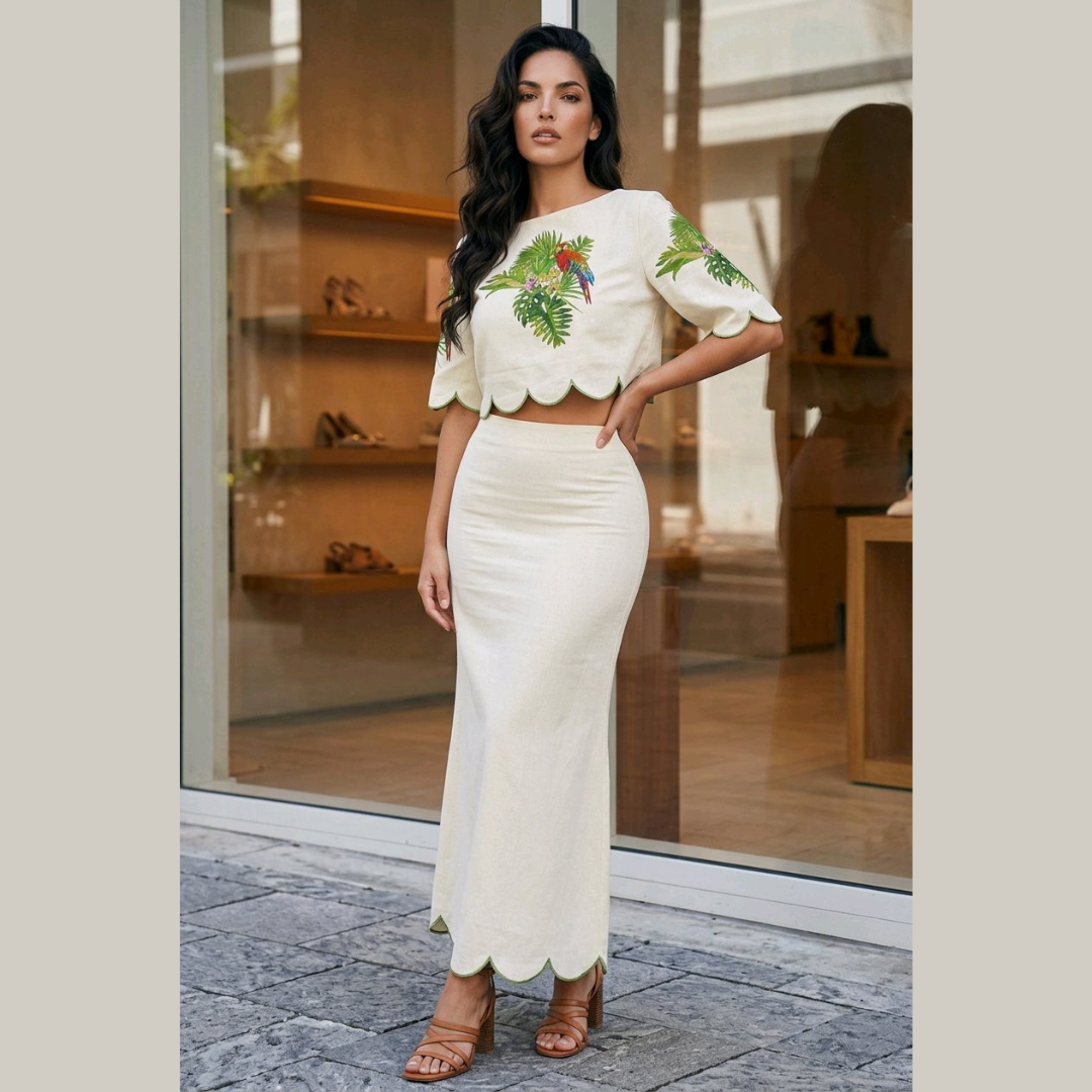 The Isla Tropical Scallop Crop Top