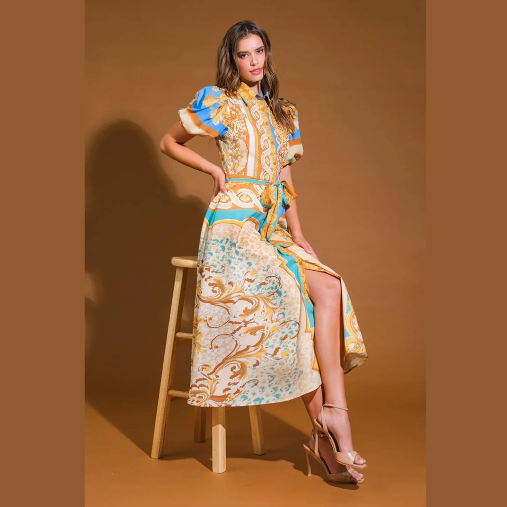 Santorini Luxe Printed Midi Dress