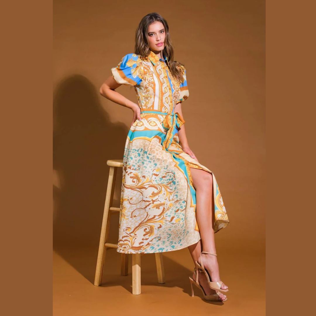 Santorini Luxe Printed Midi Dress