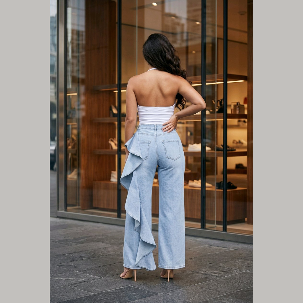 Cascade Ruffle Wide-Leg Jeans