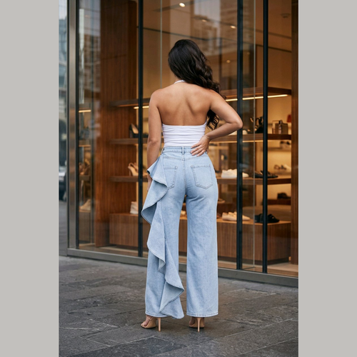 Cascade Ruffle Wide-Leg Jeans