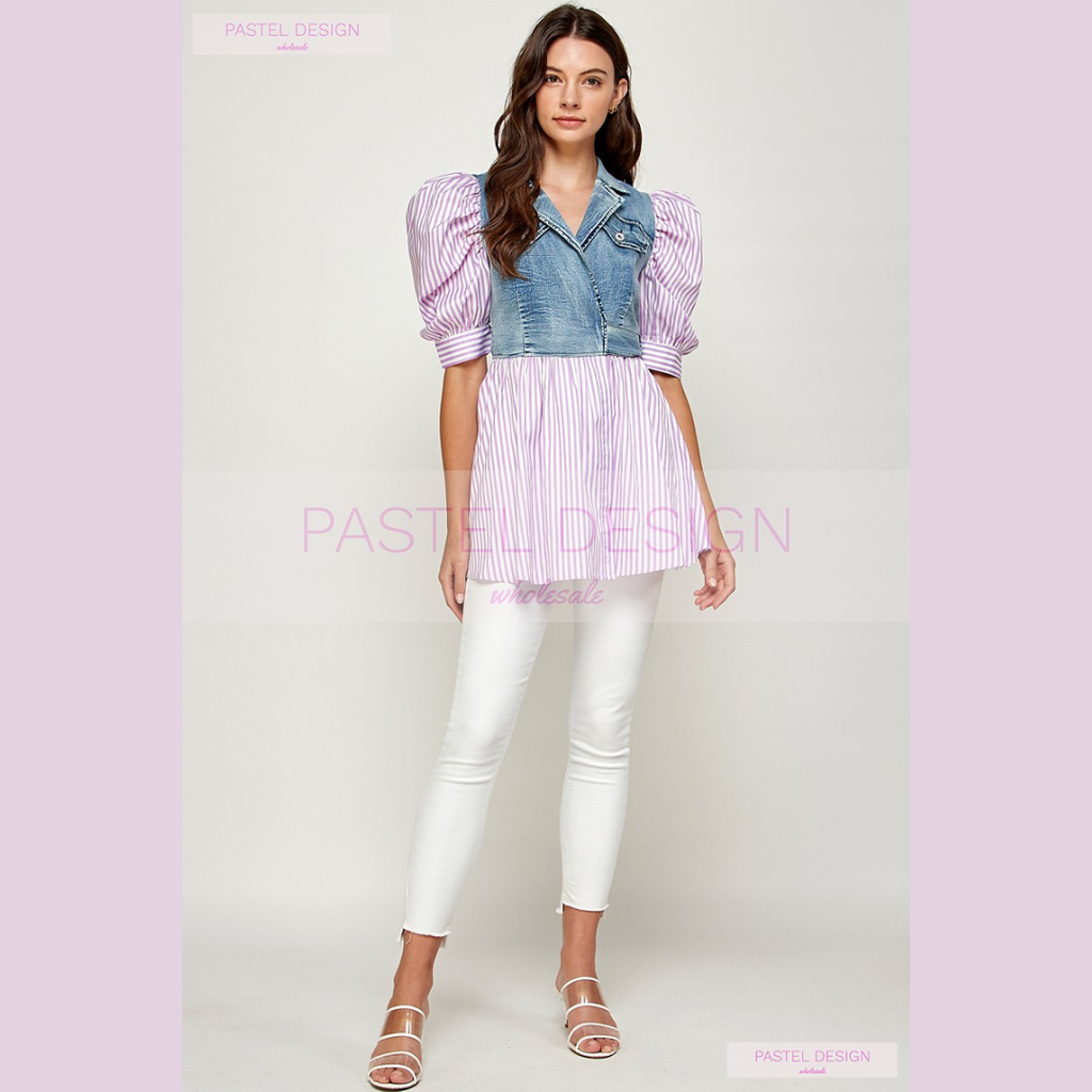 Lavender Muse Denim Peplum Top