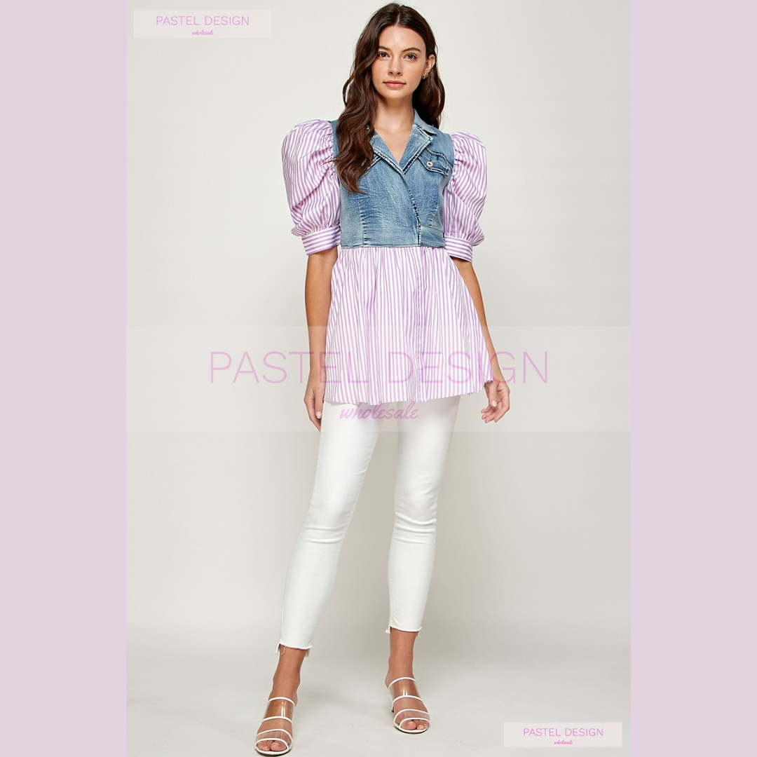 Lavender Muse Denim Peplum Top