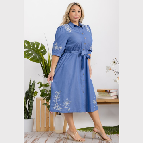 Denim Grace Embroidered Midi Dress