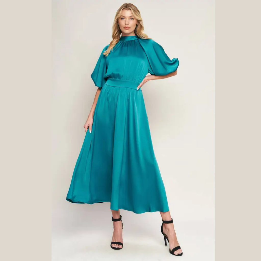 The Valentina Emerald Backless Midi Dress