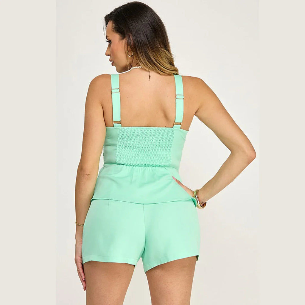 White Elegance Peplum Shorts Set
