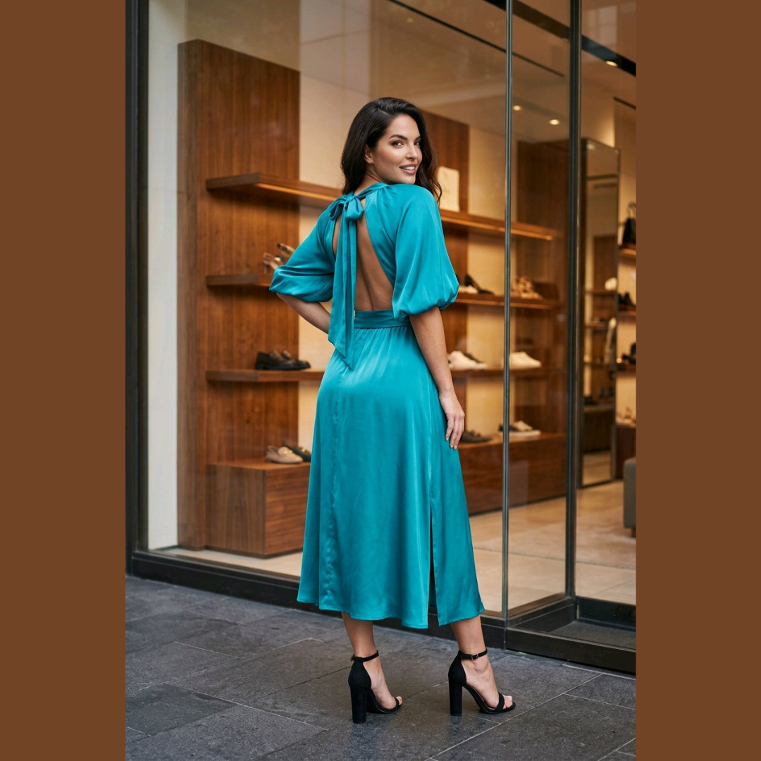 The Valentina Emerald Backless Midi Dress