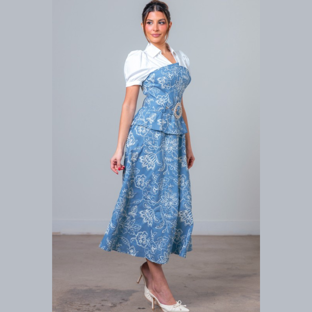 Bluebell Grace Embroidered Midi Dress