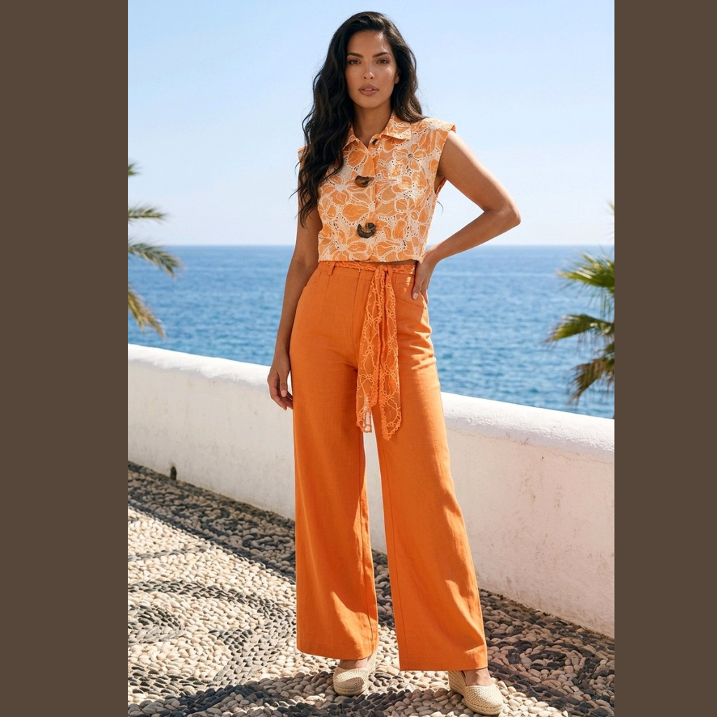 Sunset Linen Like Wide Leg Pants