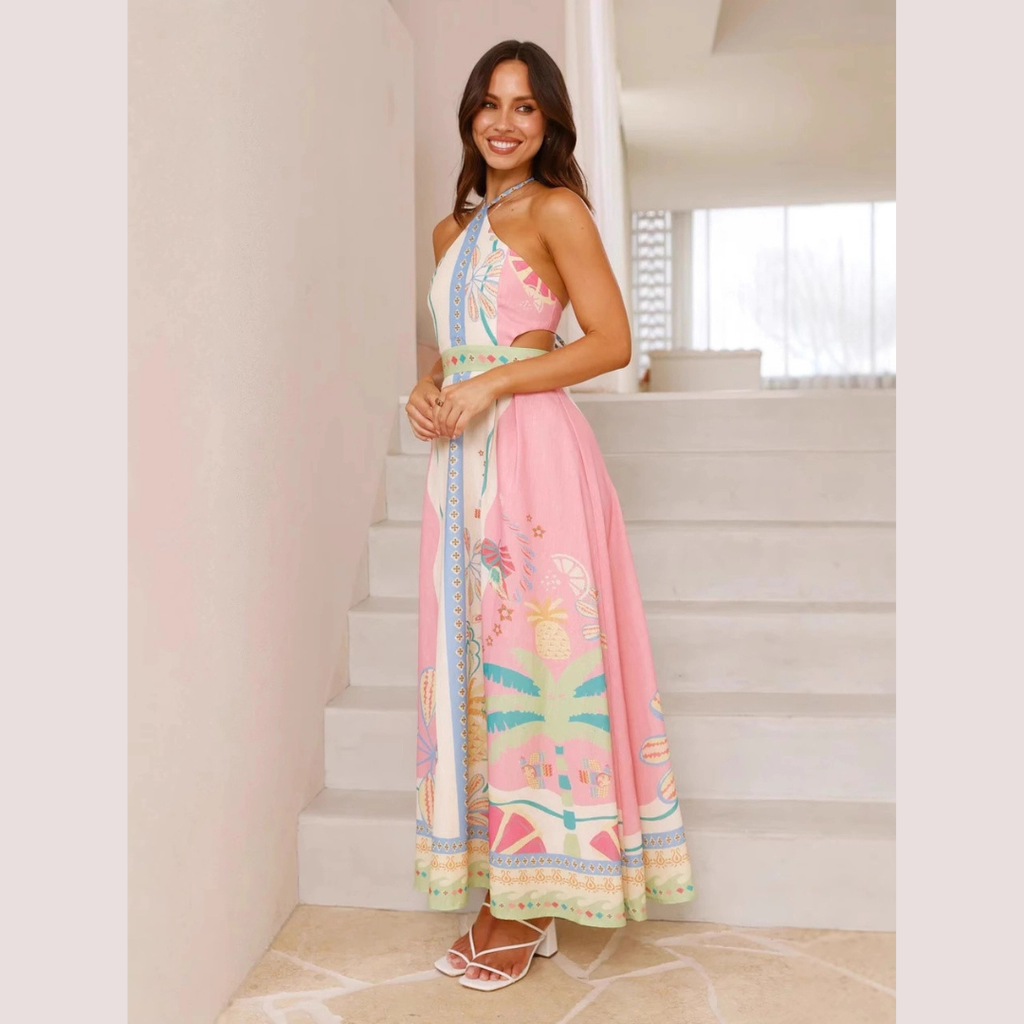 Sunset Riviera Halter Maxi Dress
