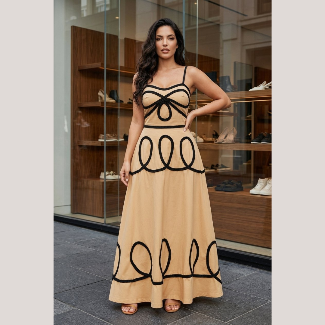 Desert Noir Ribbon Maxi Dress
