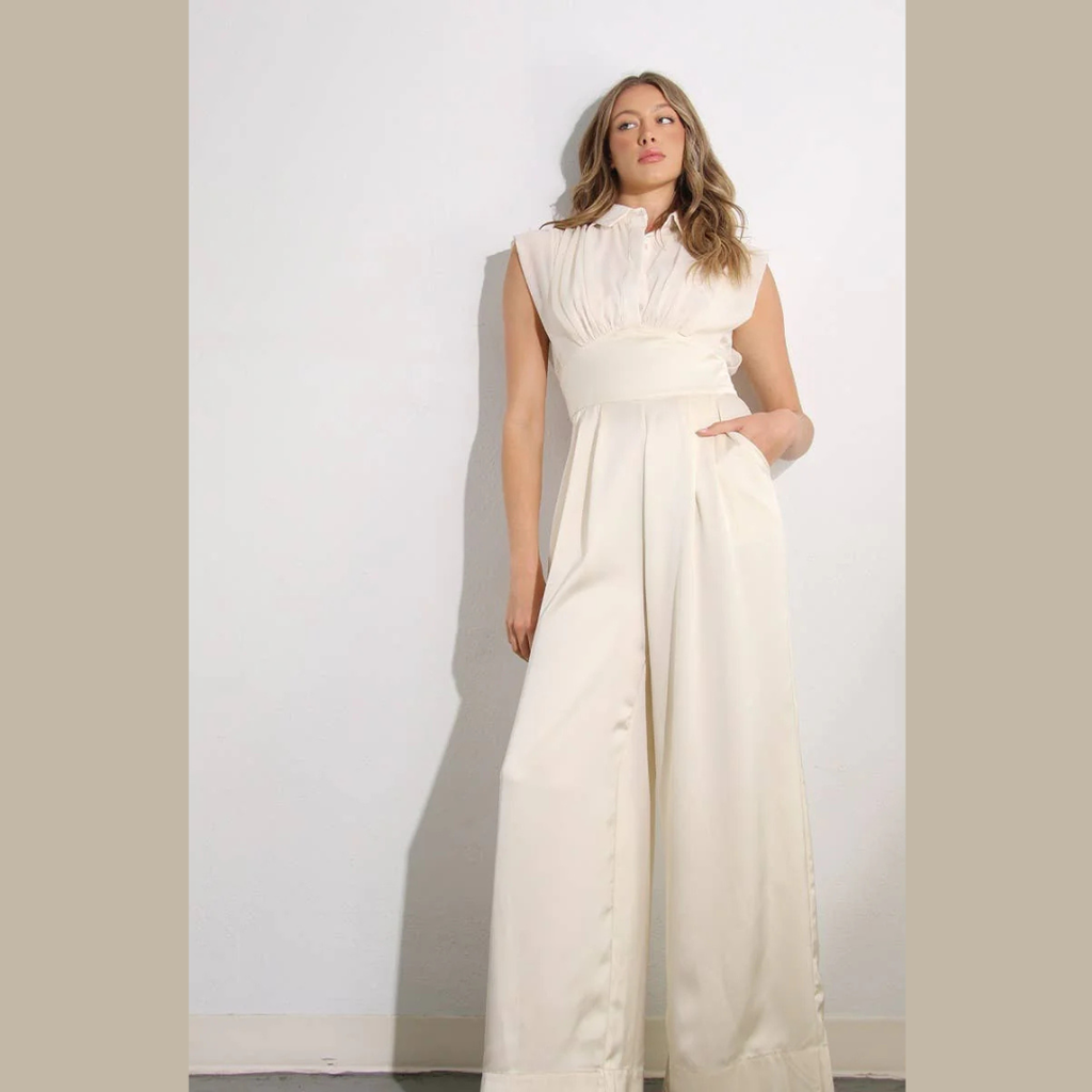 The Isabella Pleated Satin Jumpsuit