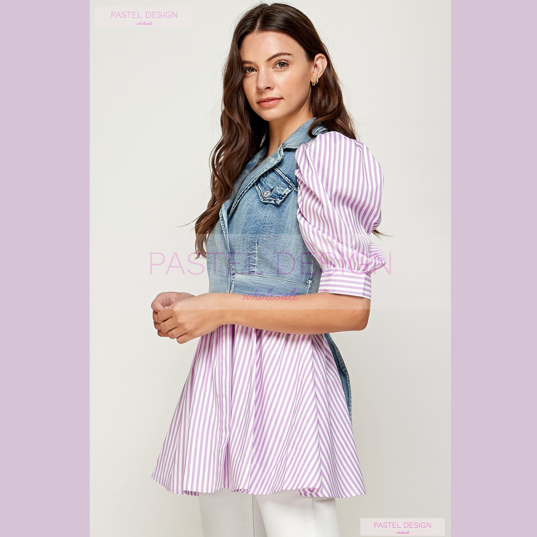 Lavender Muse Denim Peplum Top