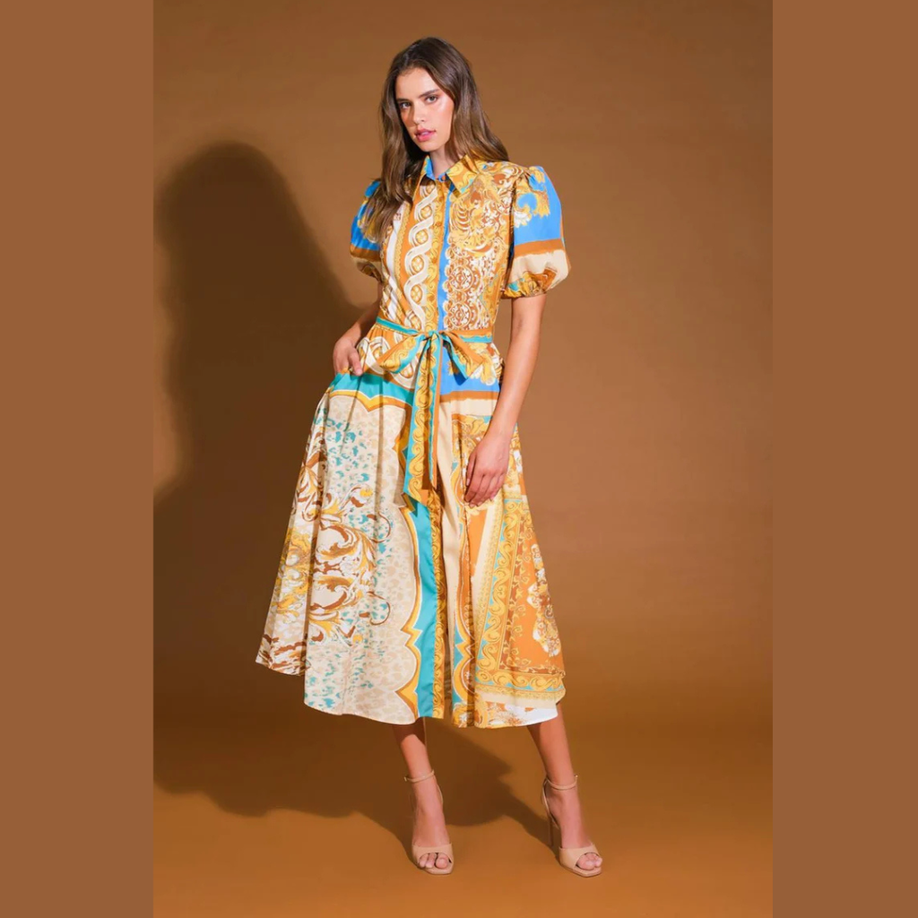 Santorini Luxe Printed Midi Dress