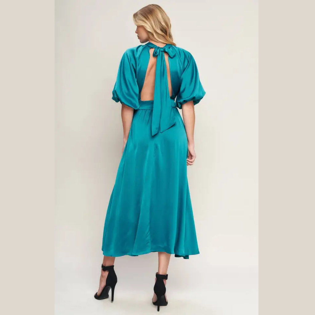 The Valentina Emerald Backless Midi Dress