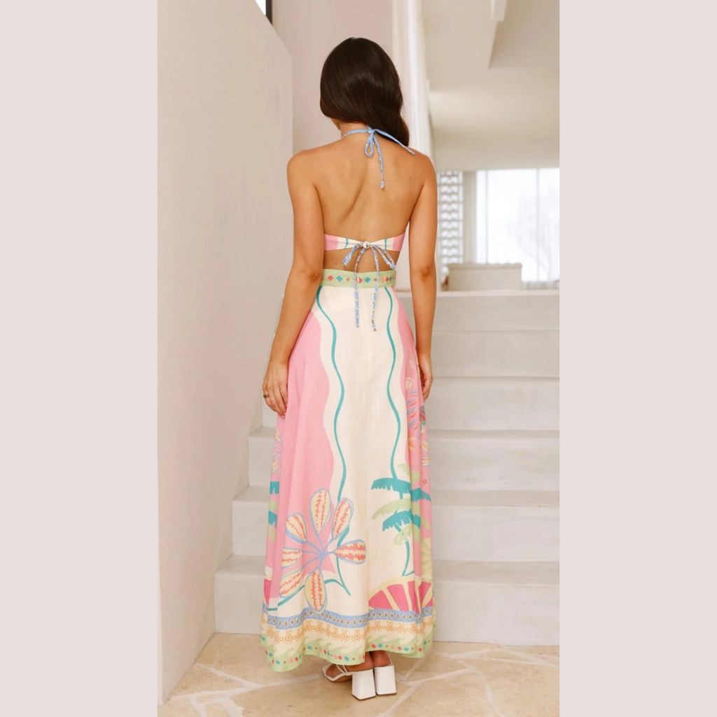 Sunset Riviera Halter Maxi Dress