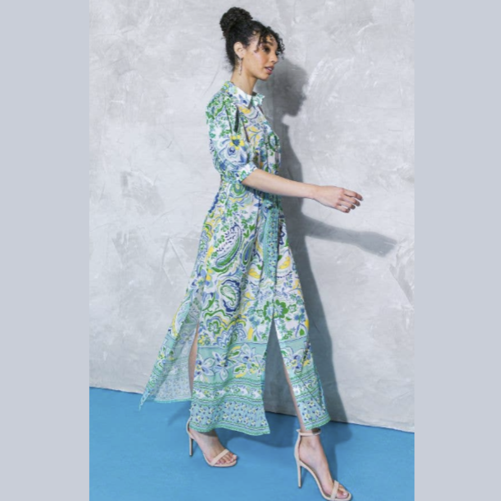 Mediterranean Garden Maxi Shirt Dress