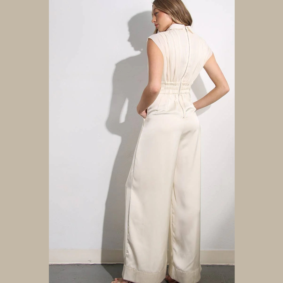 The Isabella Pleated Satin Jumpsuit