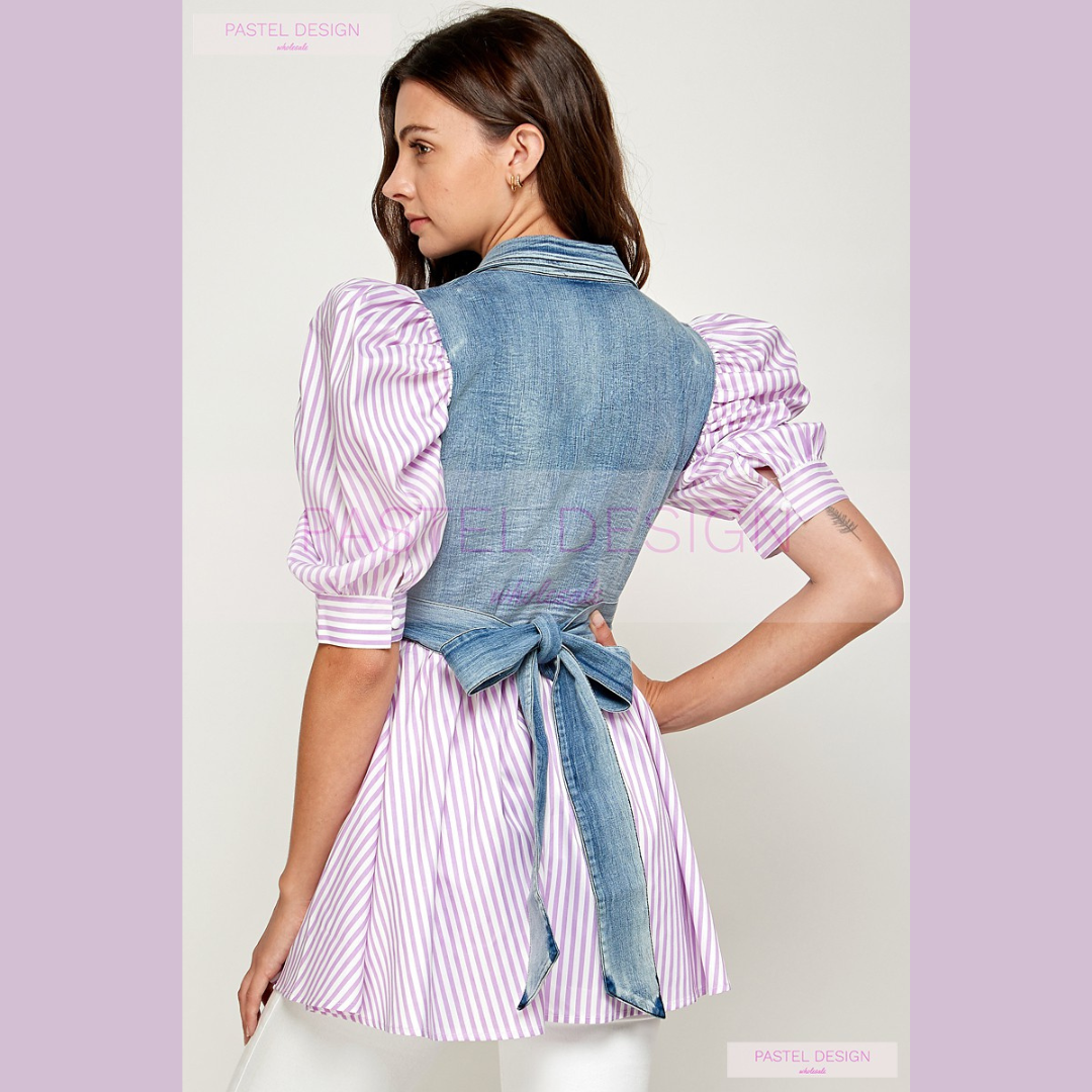 Lavender Muse Denim Peplum Top