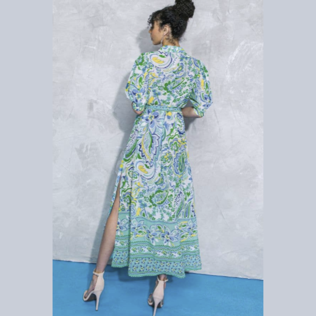 Mediterranean Garden Maxi Shirt Dress