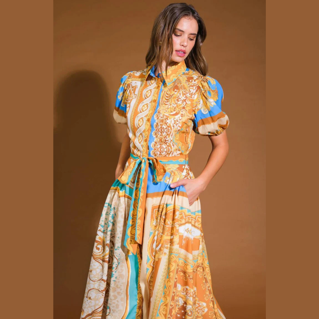 Santorini Luxe Printed Midi Dress