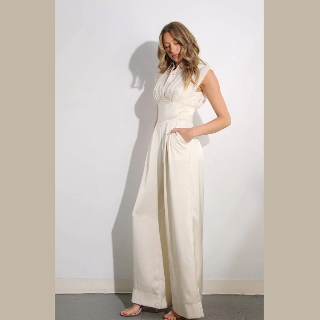 The Isabella Pleated Satin Jumpsuit