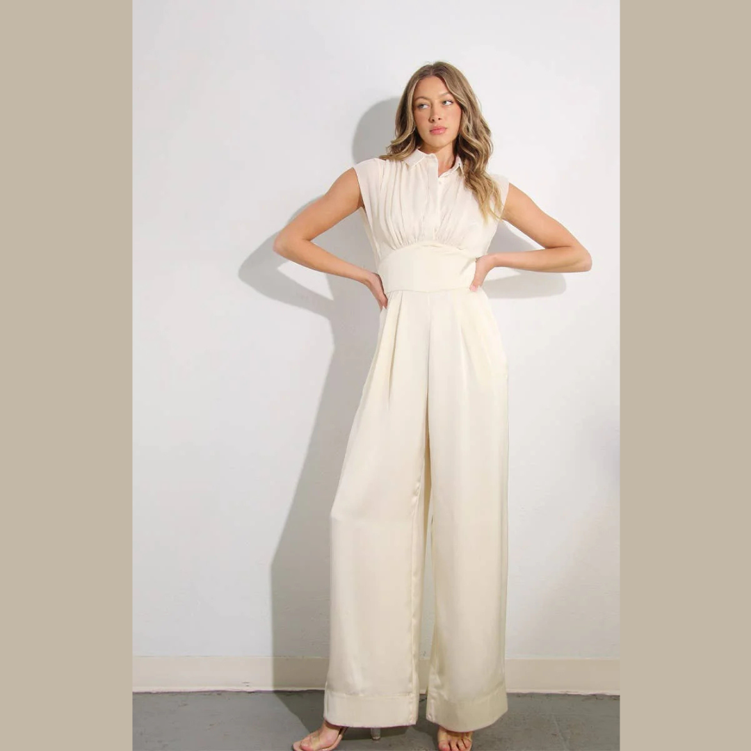 The Isabella Pleated Satin Jumpsuit
