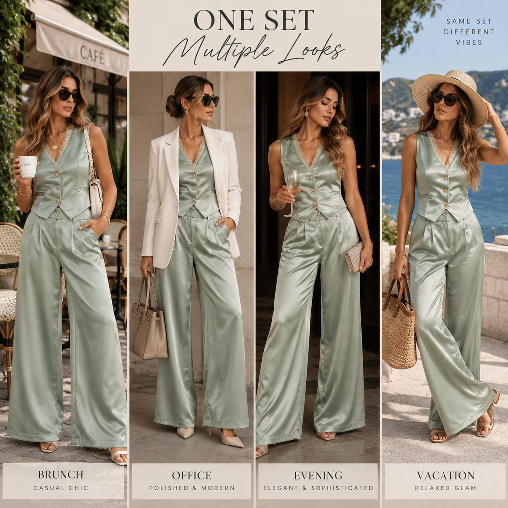 Sage Satin Elegance Set