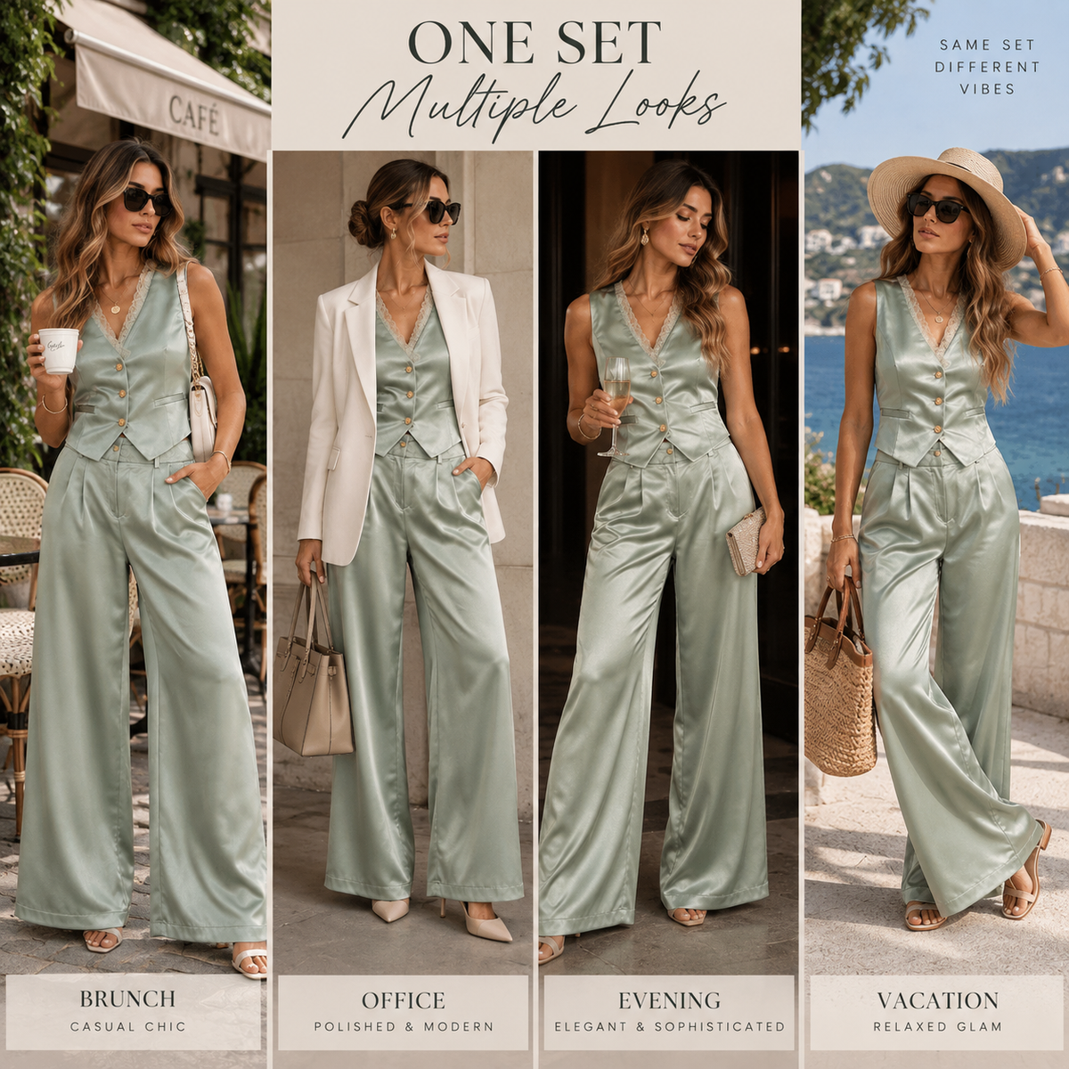 Sage Satin Elegance Set