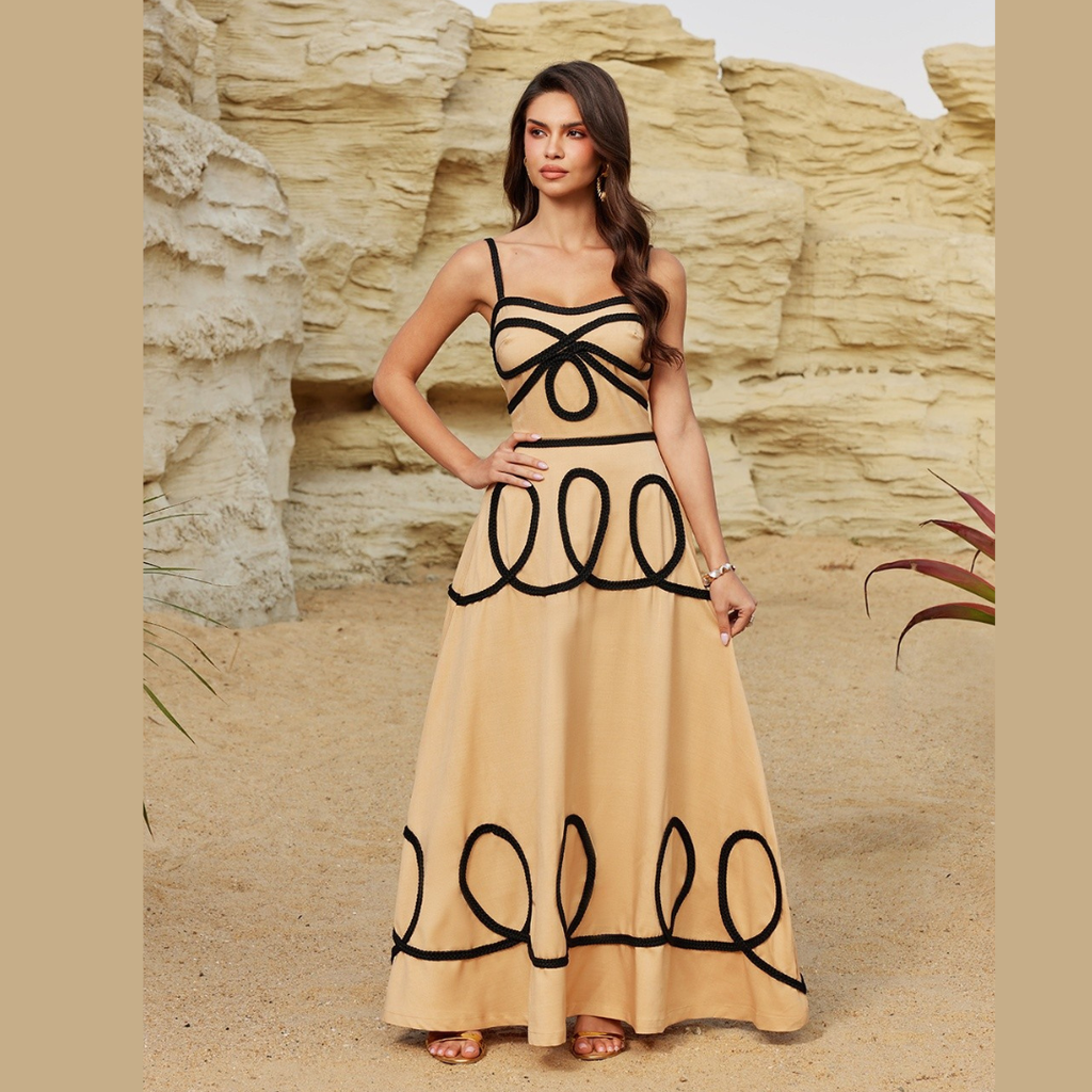 Desert Noir Ribbon Maxi Dress