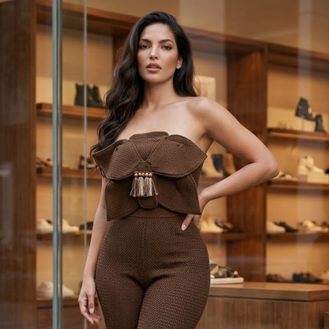 Textured Petal Two-Piece Set Brown
