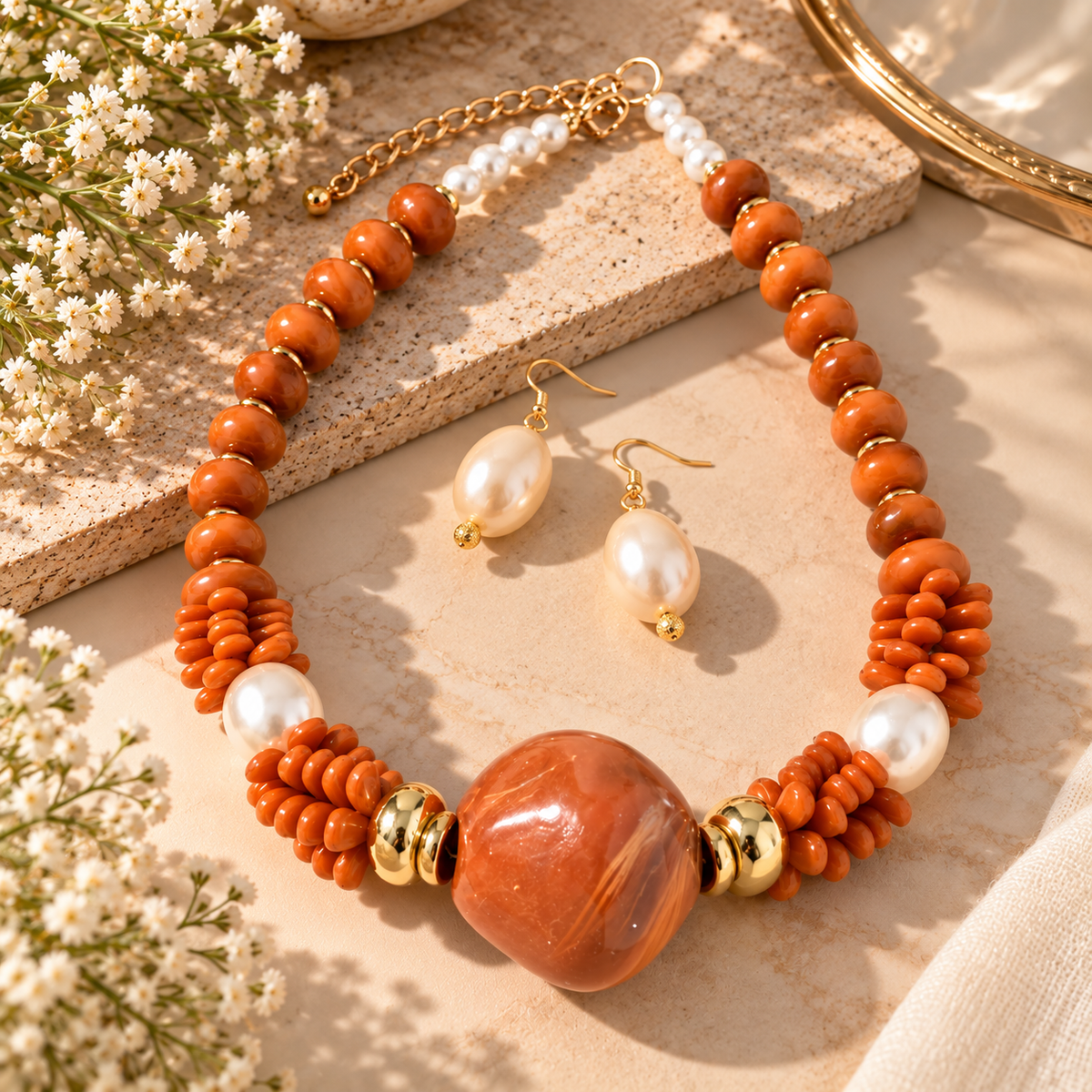 Collar y Aretes Terracota Elegance