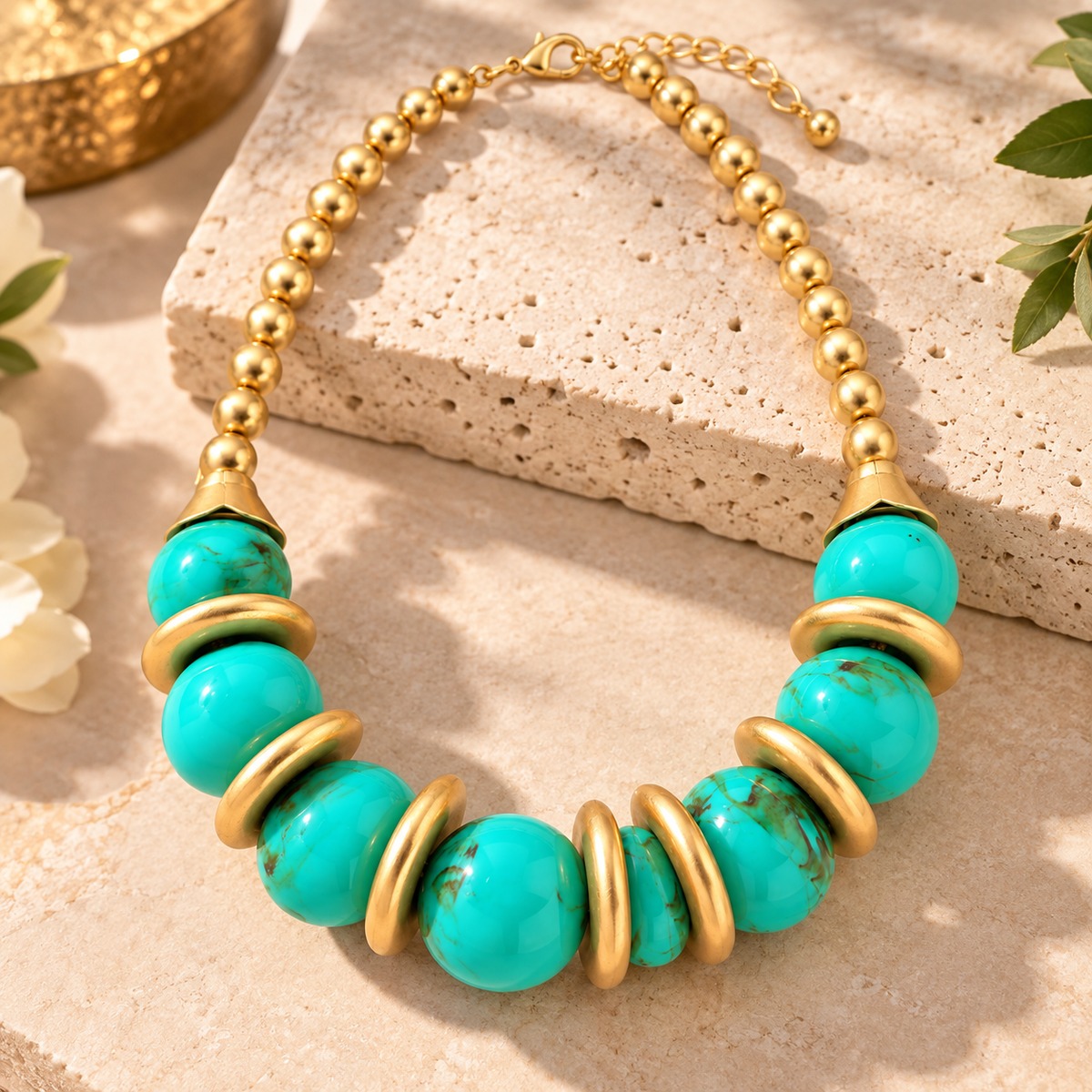 Collar Statement Aqua & Gold