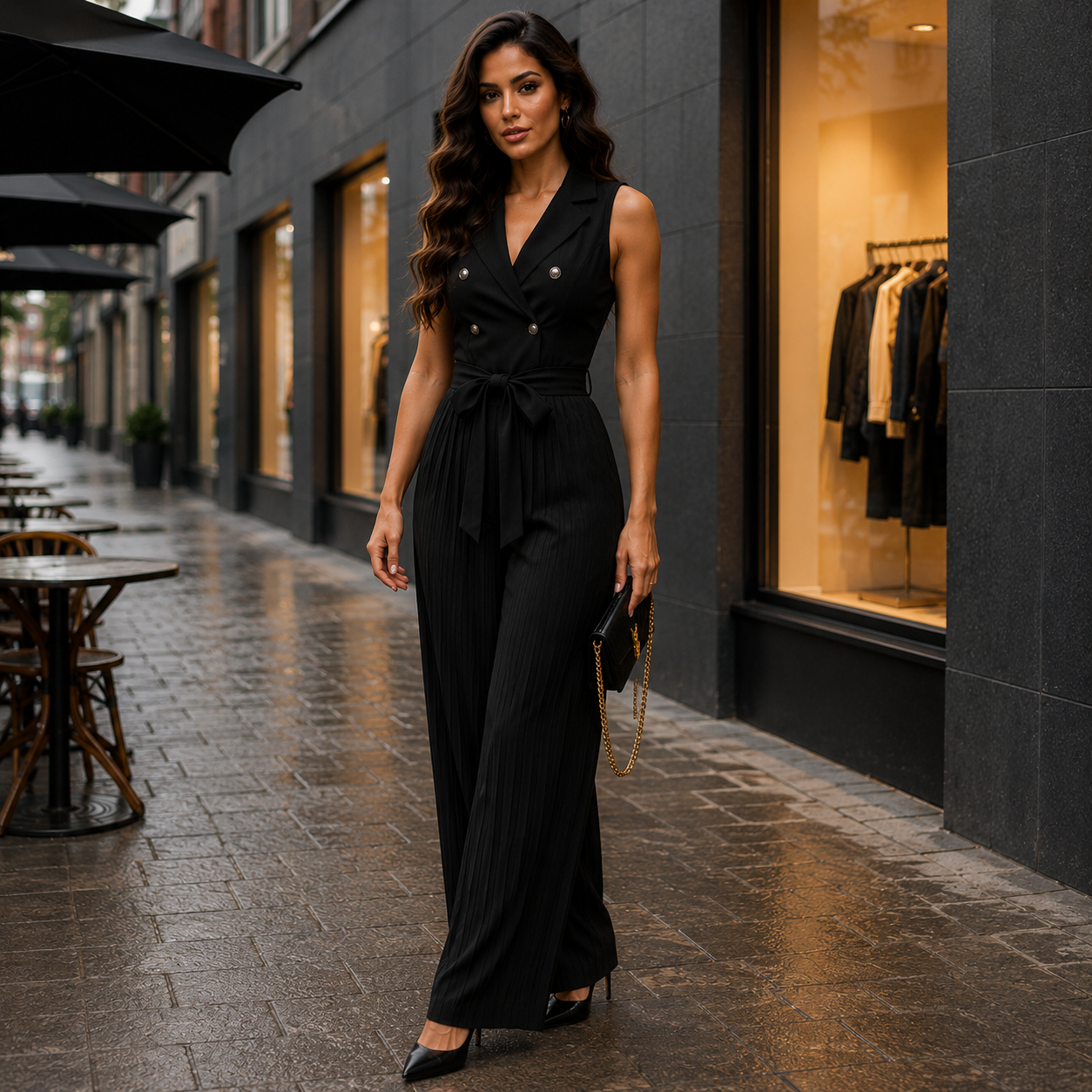 Midnight Pleated Wide-Leg Jumpsuit