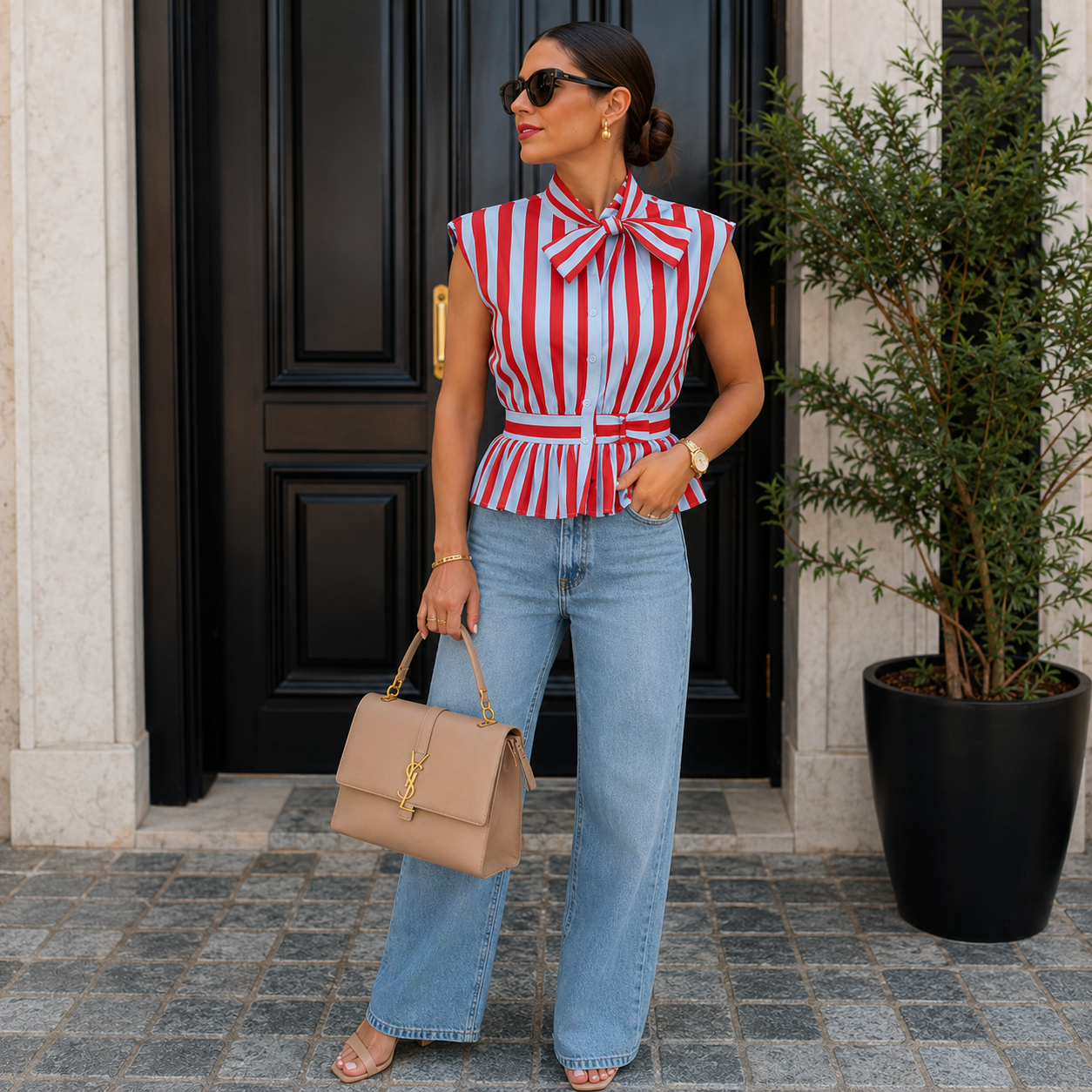 Striped Bow Tie Top
