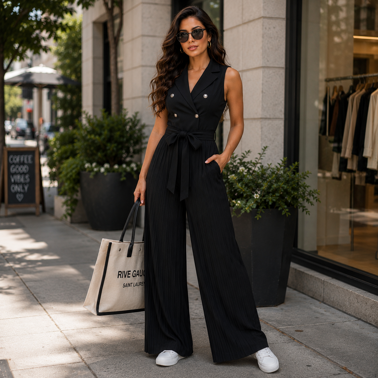Midnight Pleated Wide-Leg Jumpsuit