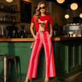 Pink & Red Stripe Wide-Leg Jeans