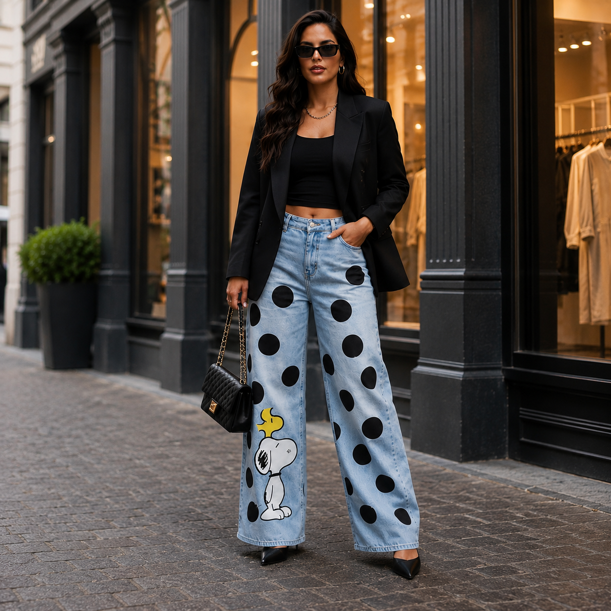 Snoopy Polka Dot Wide-Leg Jeans