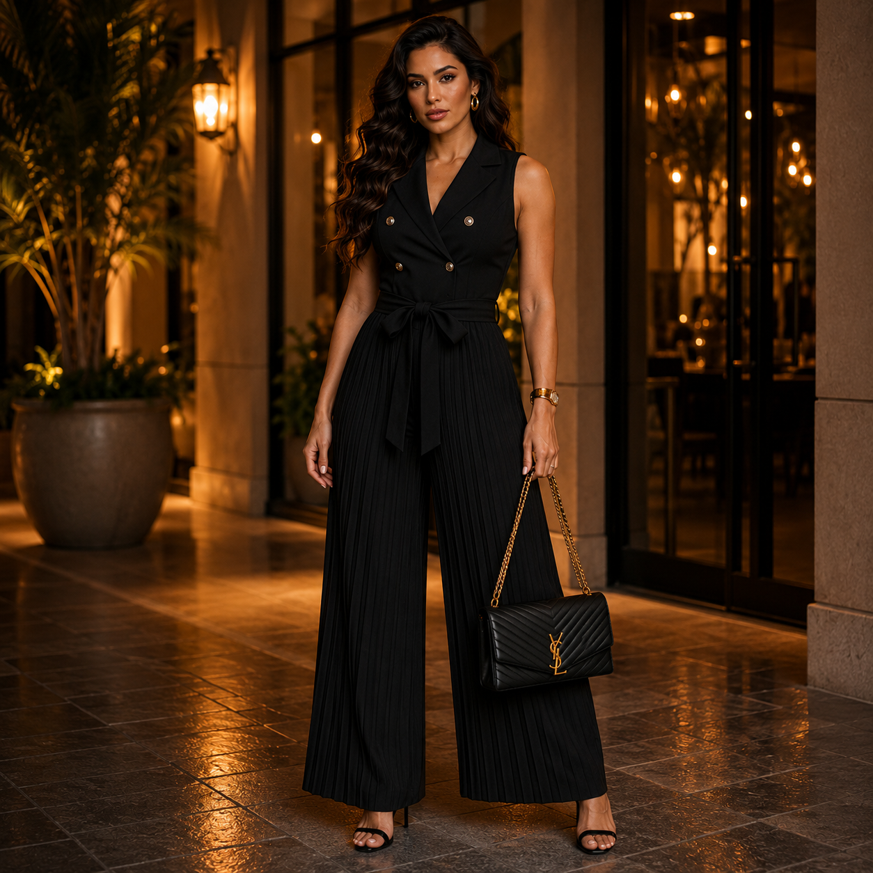 Midnight Pleated Wide-Leg Jumpsuit