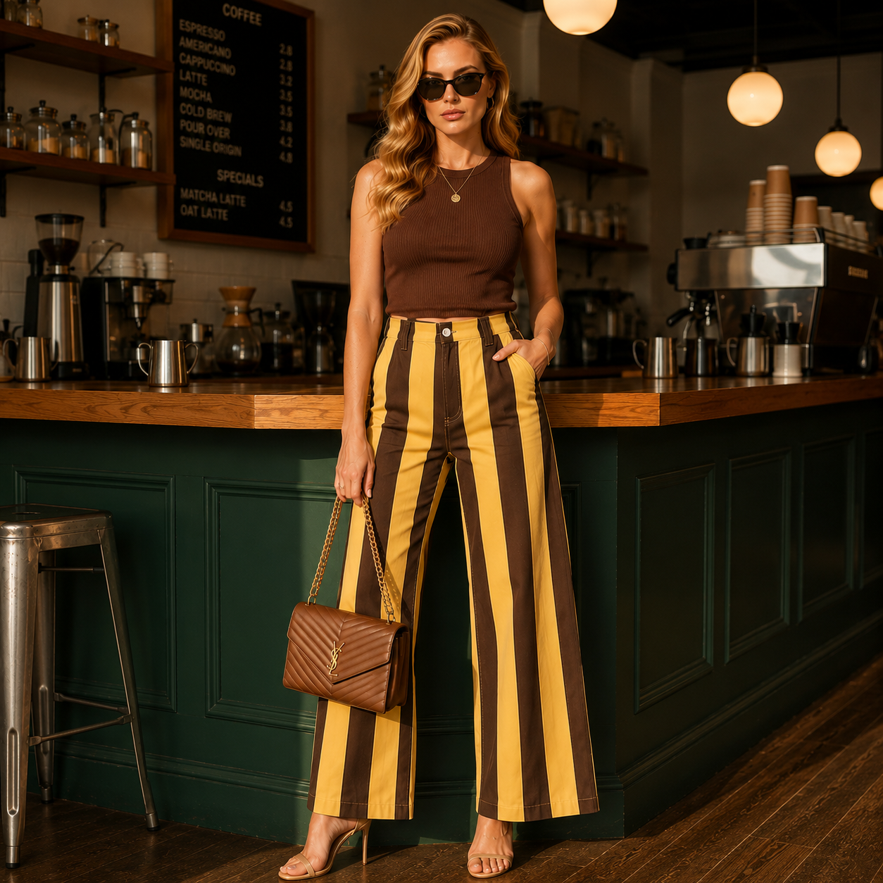 Golden Hour Striped Wide-Leg Jeans